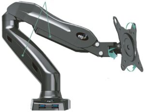 Soporte Articulado de mesa ELG F90USB para Monitores de 17"a 27" (Pistón a gas) Puerta USB