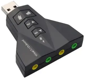 Adaptador de sonido USB 7.1 Canales para 2 auriculares Negro