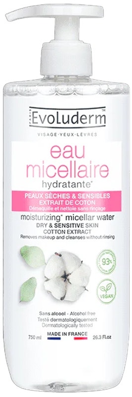 Desmaquillante Evoluderm Eau Micellaire Hydratante Peaux Seches - 750mL