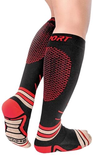 Medias de Compresión con Hilado de Cobre Medivaric Sport - Negro/Rojo (S)